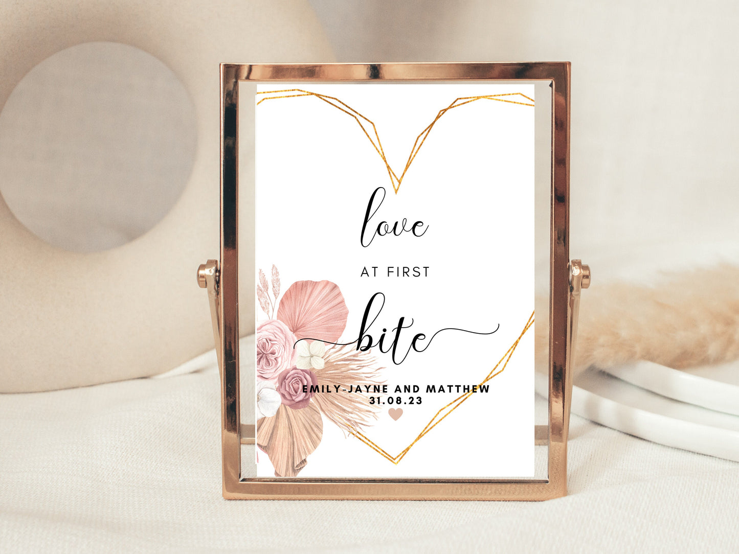 Personalised Love at First Bite Printable Sign/ Pampas Grass Floral Dessert Bar Sign/ Wedding Reception/ Hen Party Love at First Bite