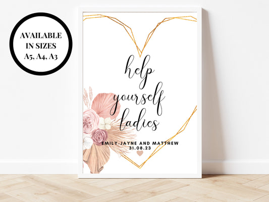 Personalised Birthday Help Yourself Ladies Sign/ Pampas Grass Floral Happy Birthday Party Decorations Guest Favours Poster/ Sweet Treats