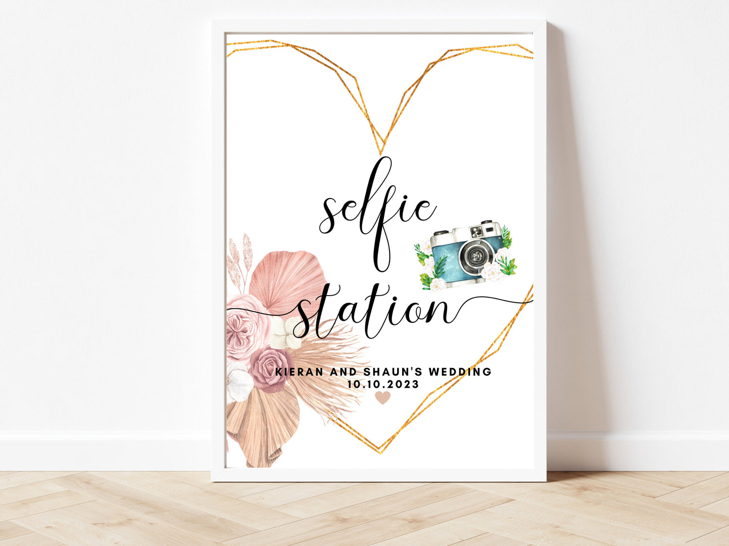 Editable Selfie Station Printable Sign/ Pampas Grass Floral Wedding Reception Photo Booth Poster/ Hen Party/ Bridal Shower Photo Sign