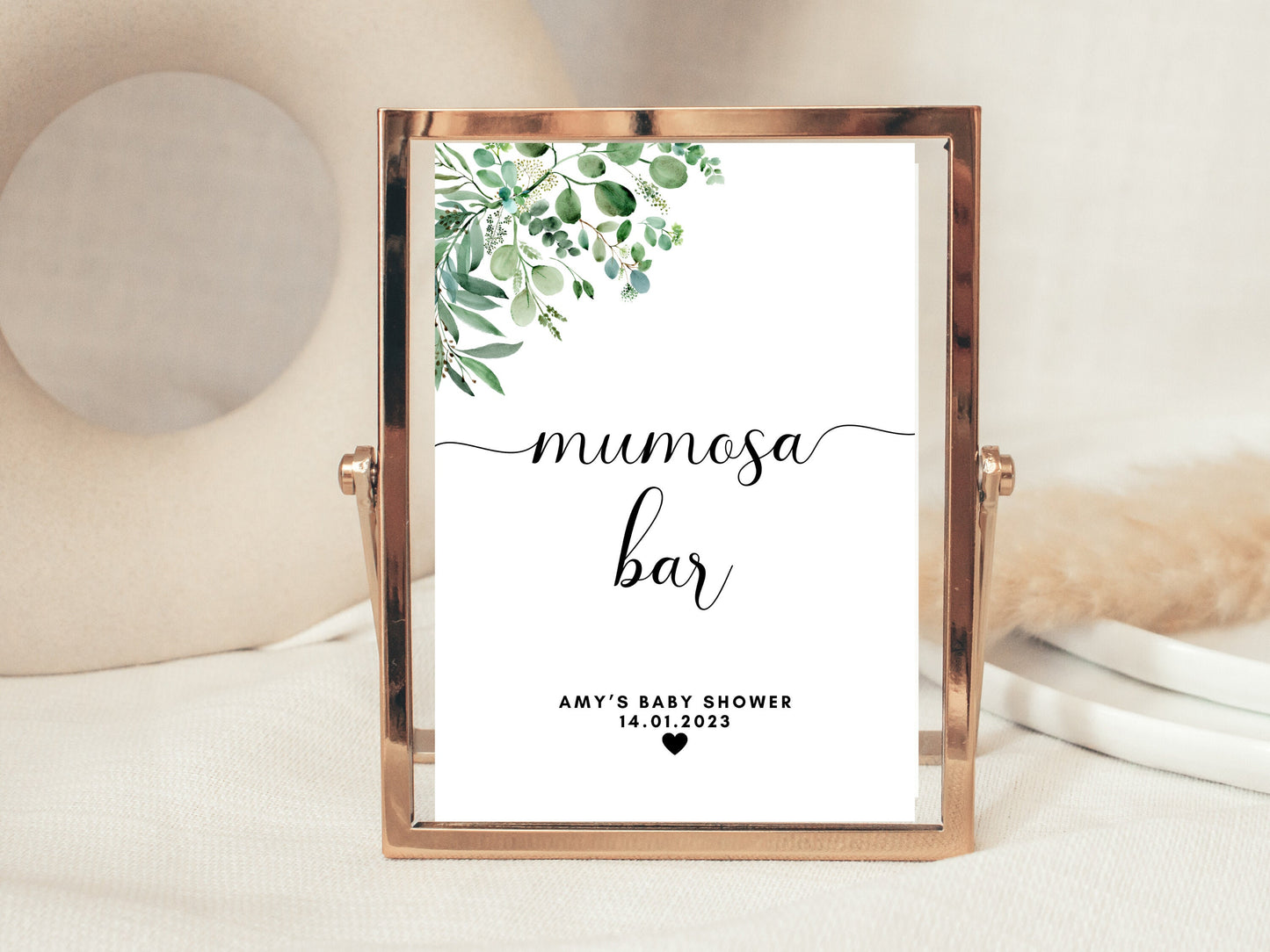 Mumosa Bar Sign/ Personalised Baby Shower Drinks Poster/ Floral Greenery Eucalyptus Party Sign for Mocktails/ Gender Reveal Mummy to Be/ AK1