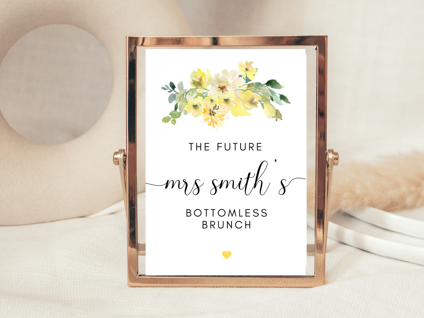 Personalised Bottomless Brunch Sign/Yellow Floral Hen Party Welcome To the Future Mrs Smith Bottomless Brunch Printable Poster/Bridal Shower