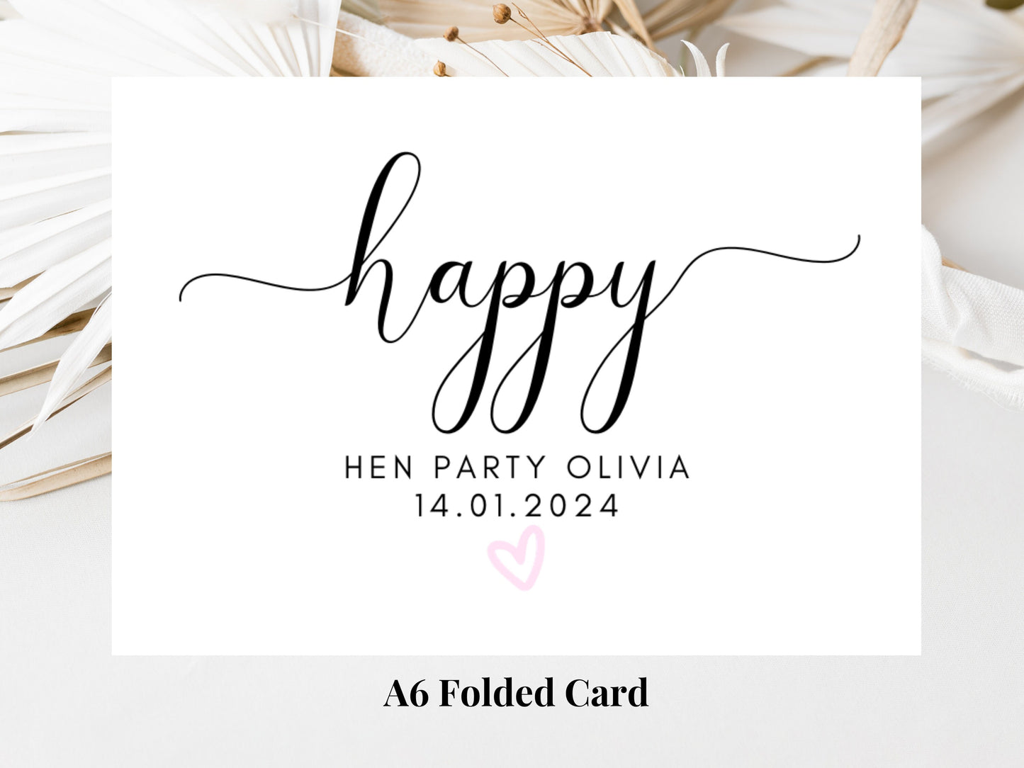 Happy Hen Party Card/ Personalised Bride to Be Bridal Shower Card/ Simple Bachelorette/ Boho Hen Party Card/ Pink Heart Hen Weekend Card