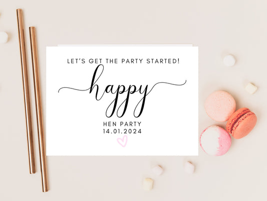 Lets Get the Party Started Happy Hen Party Card/ Personalised Bride to Be Bridal Shower/ Bachelorette Boho Pink Heart Hen Party Weekend Card