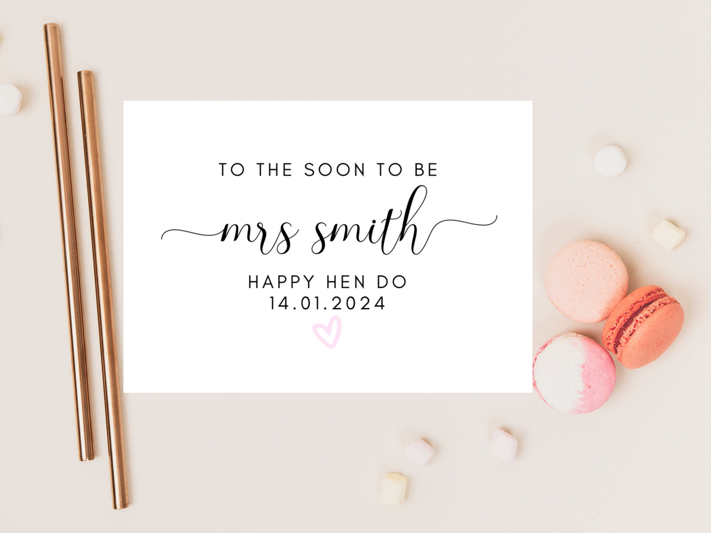 To the Soon to Be Mrs Happy Hen Party Card/ Personalised Bride to Be Bridal Shower/ Bachelorette Boho Pink Heart Hen Party Weekend Card