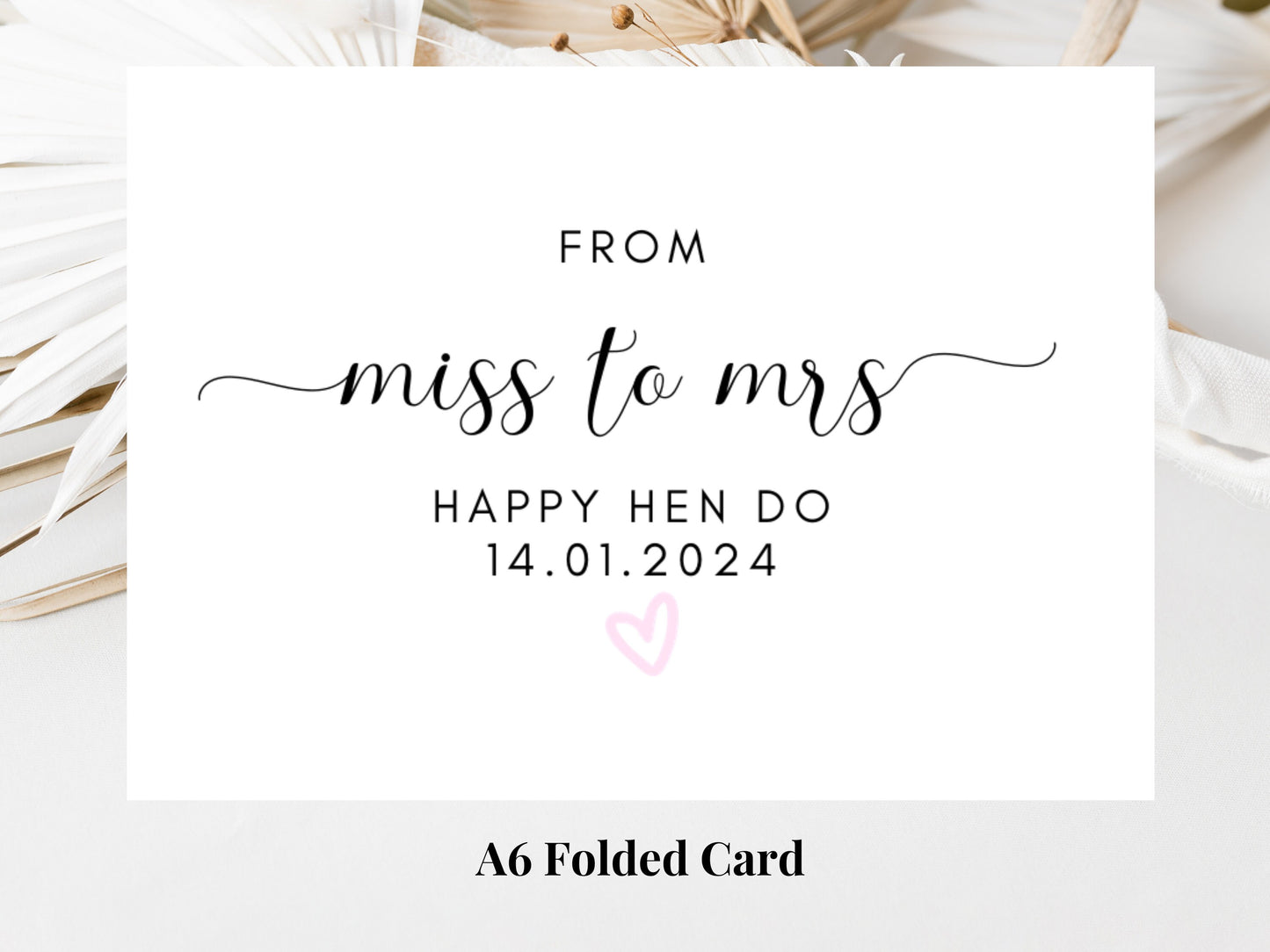 From Miss to Mrs Happy Hen Party Card/ Personalised Bride to Be Bridal Shower/ Bachelorette Boho Pink Heart Hen Party Weekend Card