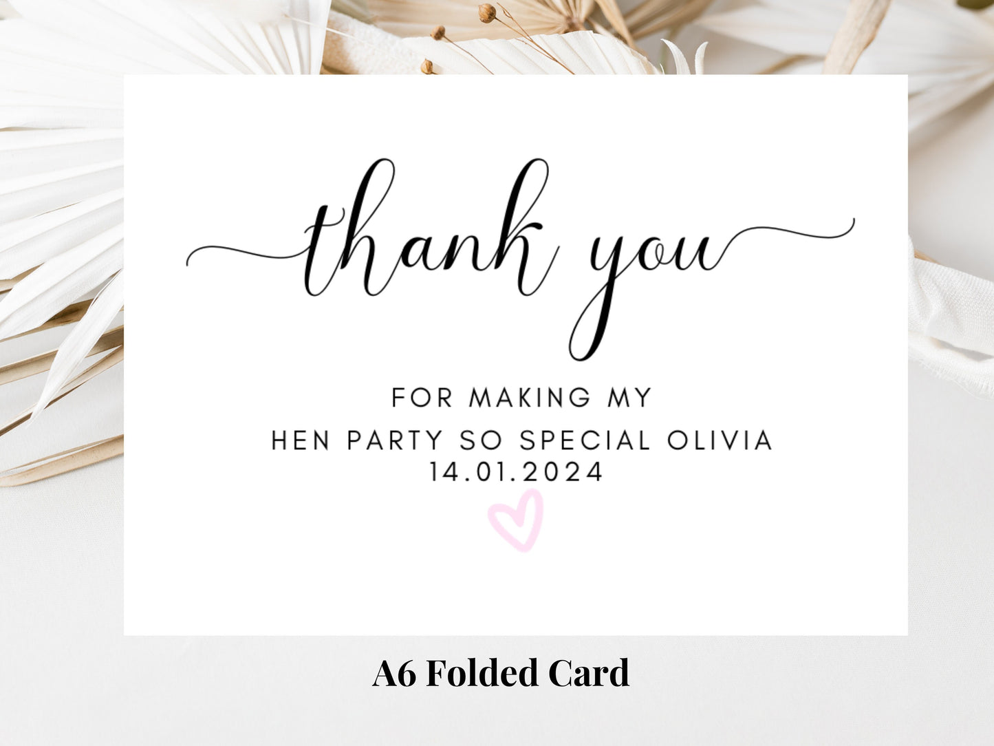 Thank You for Making My Hen Party So Special Card/ Personalised Bride to Be Bridal Shower/ Bachelorette Pink Heart Hen Party Weekend Card