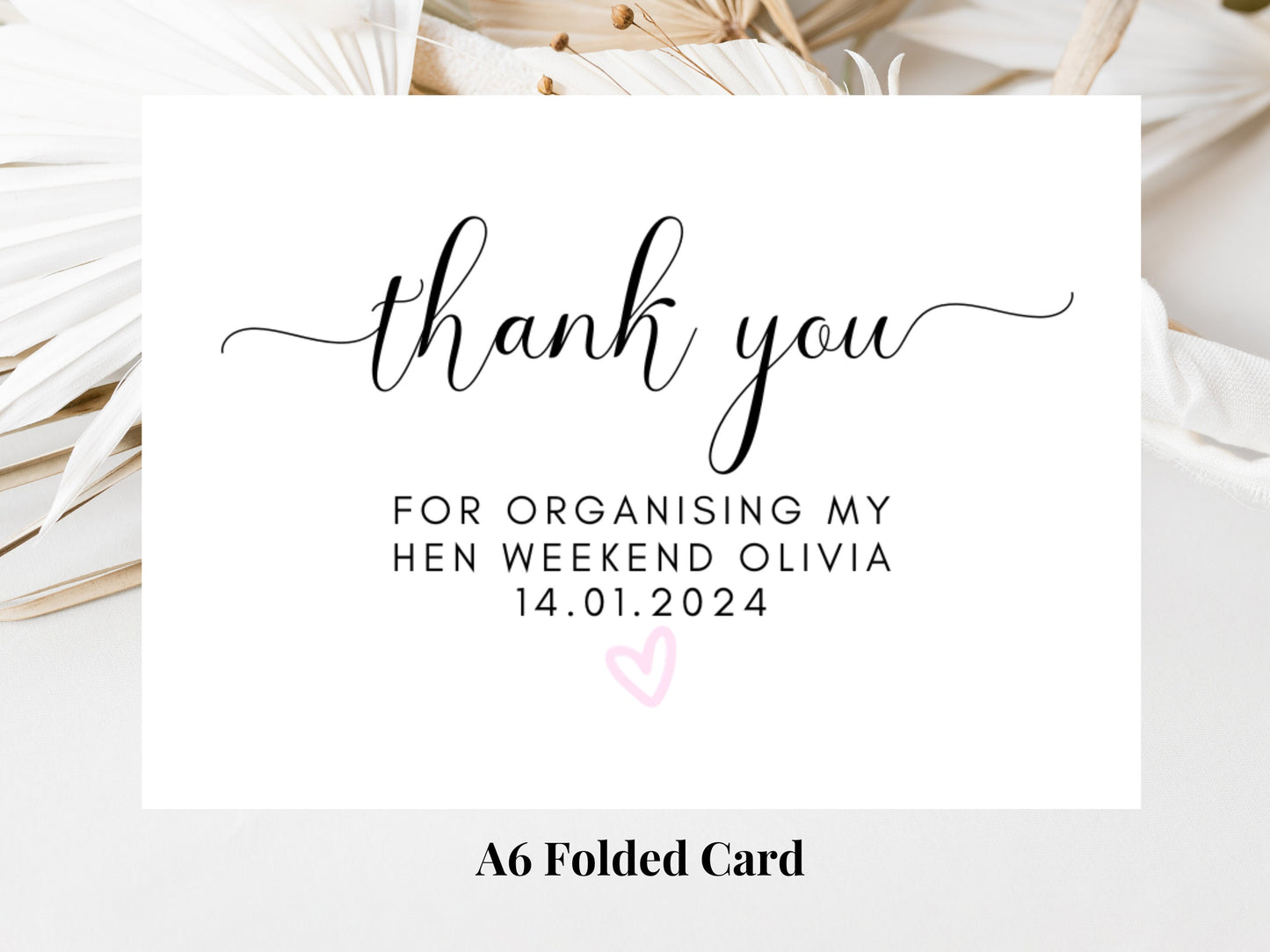 Thank You for Organising My Hen Weekend Card/ Personalised Bride to Be Bridal Shower/ Bachelorette Pink Heart Hen Party Weekend Card