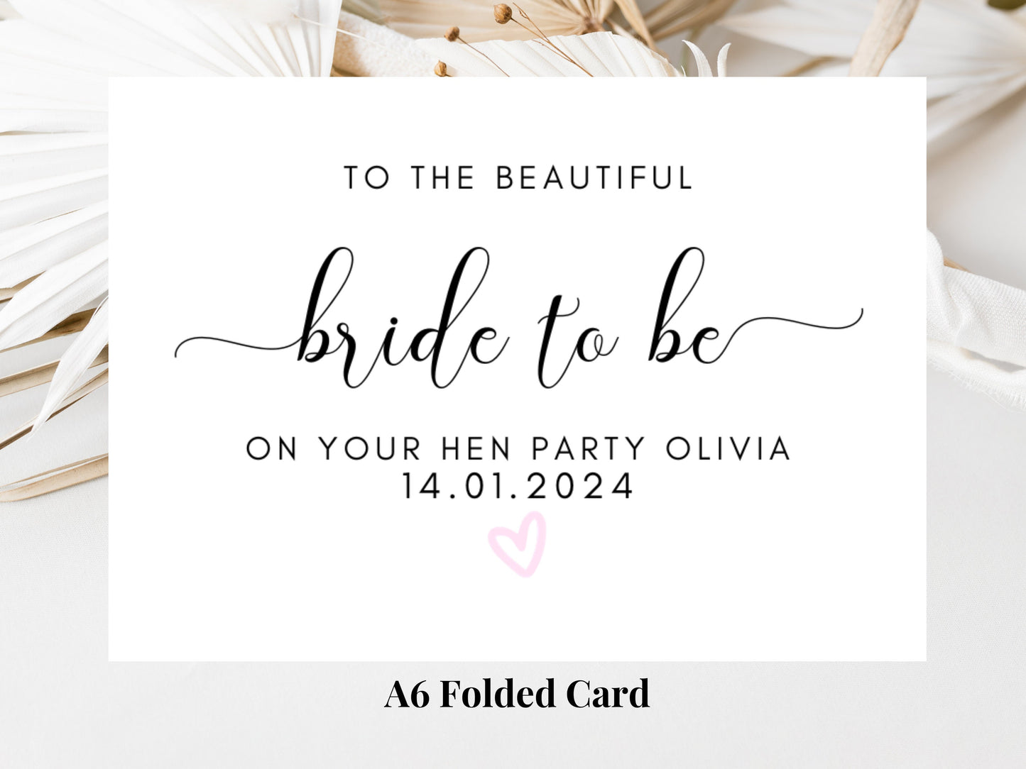 To the Beautiful Bride to Be on Your Hen Party Card/ Personalised Bride to Be Bridal Shower/ Bachelorette Pink Heart Hen Party Weekend Card