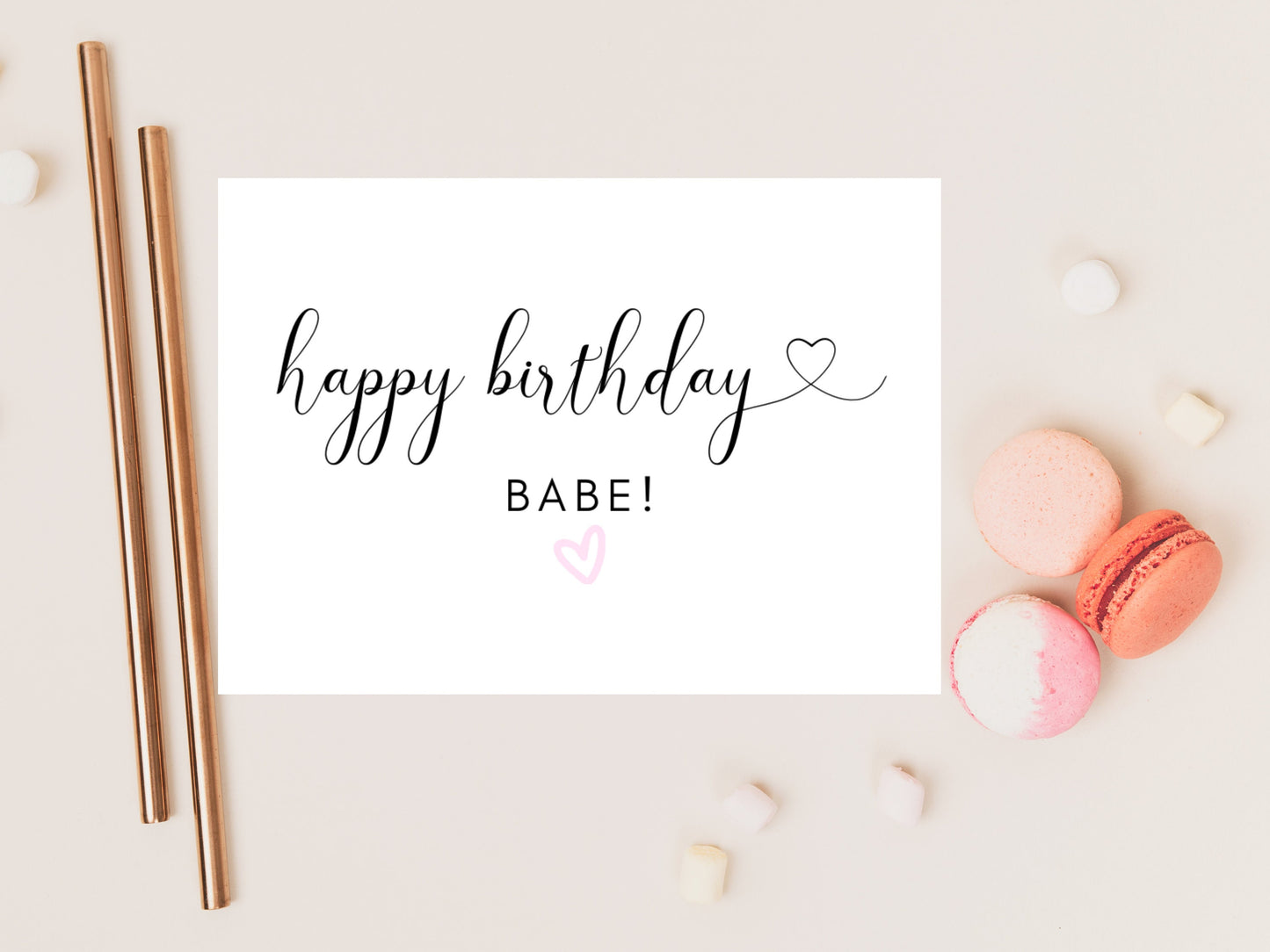 Happy Birthday Babe Card/ Personalised Happy Birthday Monochrome Simple Neutral Greeting Card with Pink Heart for Bestie/ Partner