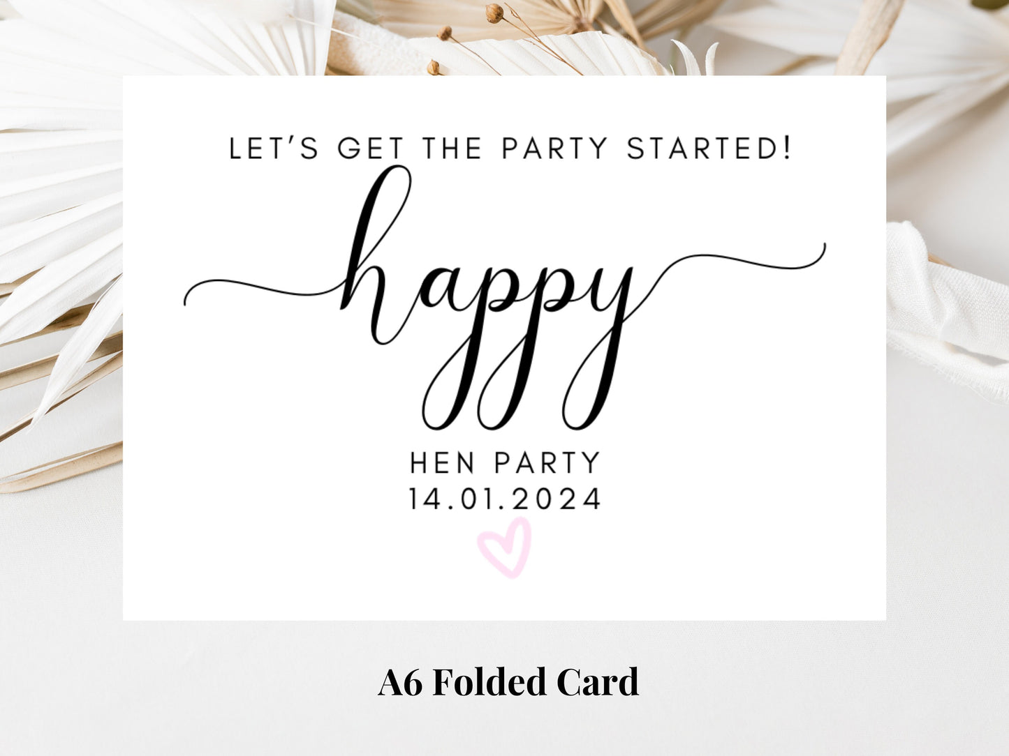 Lets Get the Party Started Happy Hen Party Card/ Personalised Bride to Be Bridal Shower/ Bachelorette Boho Pink Heart Hen Party Weekend Card