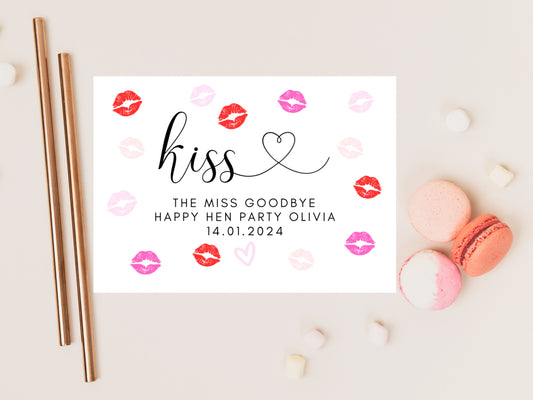 Kiss the Miss Goodbye Happy Hen Party Card/ Personalised Bride to Be Bridal Shower/ Bachelorette Boho Pink Heart Hen Party Weekend Card