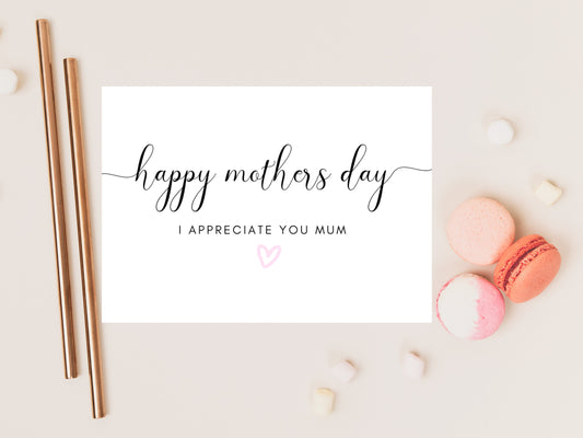 I Appreciate You Mum Card/ Personalised Happy Mothers Day Card/ I Love You Mum/ To a Special Mum/ Present/ Mothers Day Gift for Mum