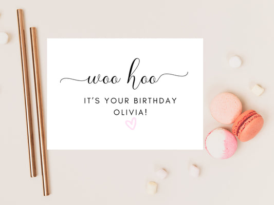 Woo Hoo Its Your Birthday Card/ Personalised Happy Birthday/ Monochrome Simple Neutral Card Bestie/ Childrens Birthday Gift