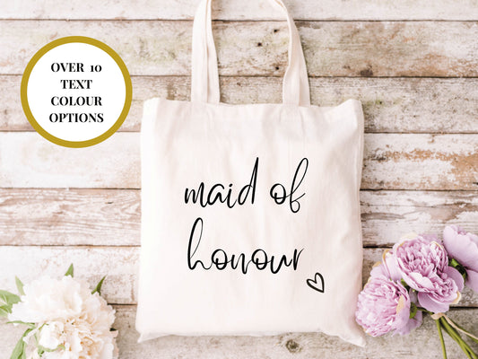 Maid of Honour Wedding Tote Bag/ Custom Cotton Bridal Bag/ Bridal Shower Gift/ Hen Party Stuff Planning Bag/ Bridesmaid Proposal Box Filler