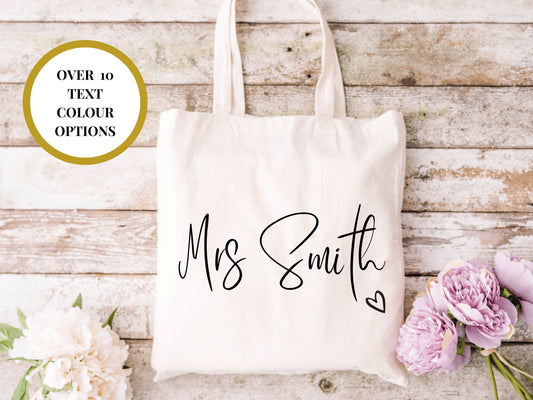 Personalised Mrs Tote Bag/ Future Mrs to Be Wedding Party Gift/ Bridal Party Weekend Shopper Bag/ Bridal Shower Bag/ Hen Party Bag