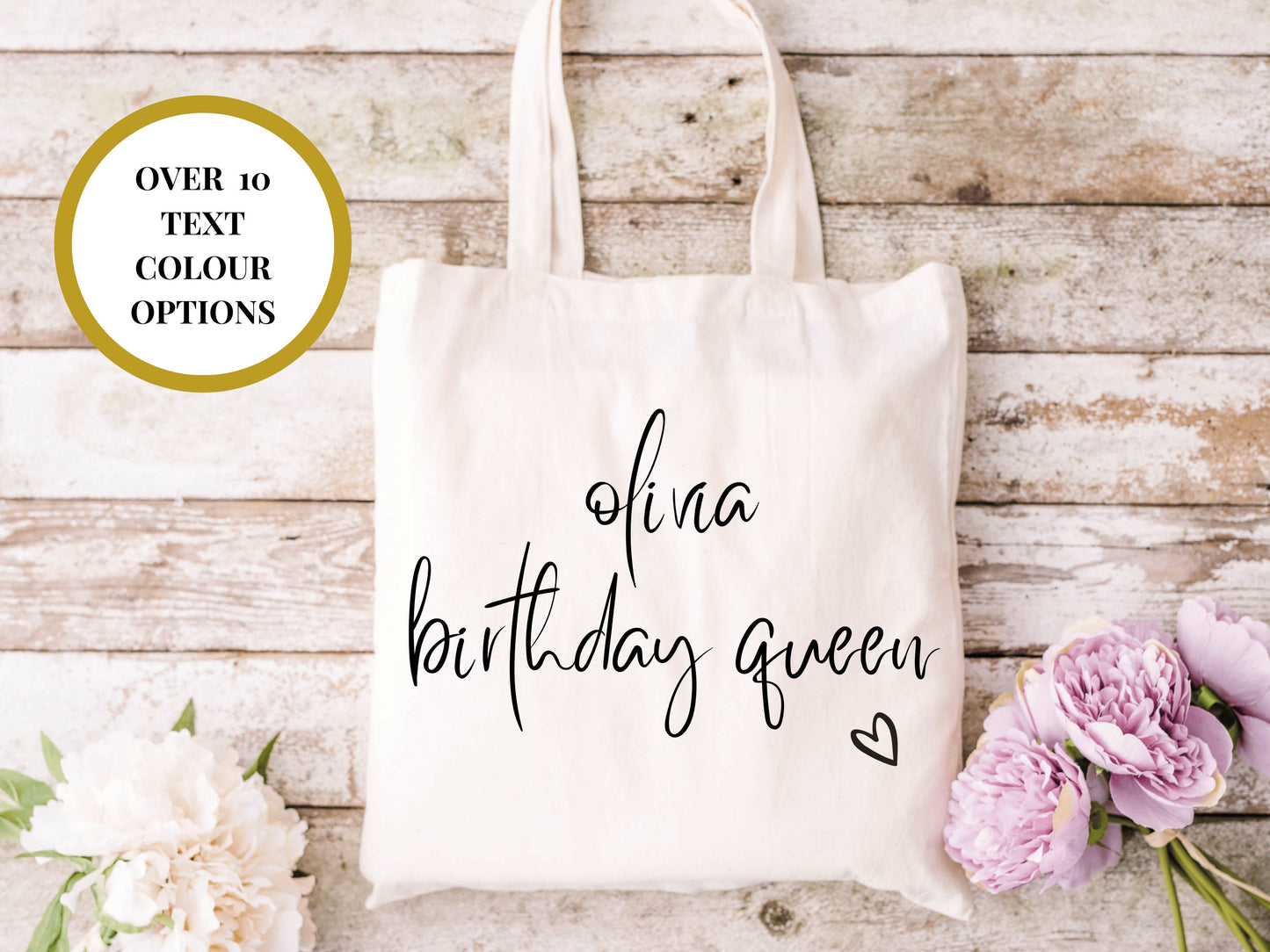 Personalised Birthday Queen Tote Bag/ Any Name Natural Cotton Weekend Shopper Bag/ Happy Birthday Party Gift Bag/ Custom Party Bag