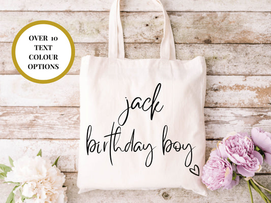 Personalised Birthday Boy Tote Bag/ Any Name Natural Cotton Weekend Shopper Bag/ Happy Birthday Party Gift Bag/ Custom Party Bag