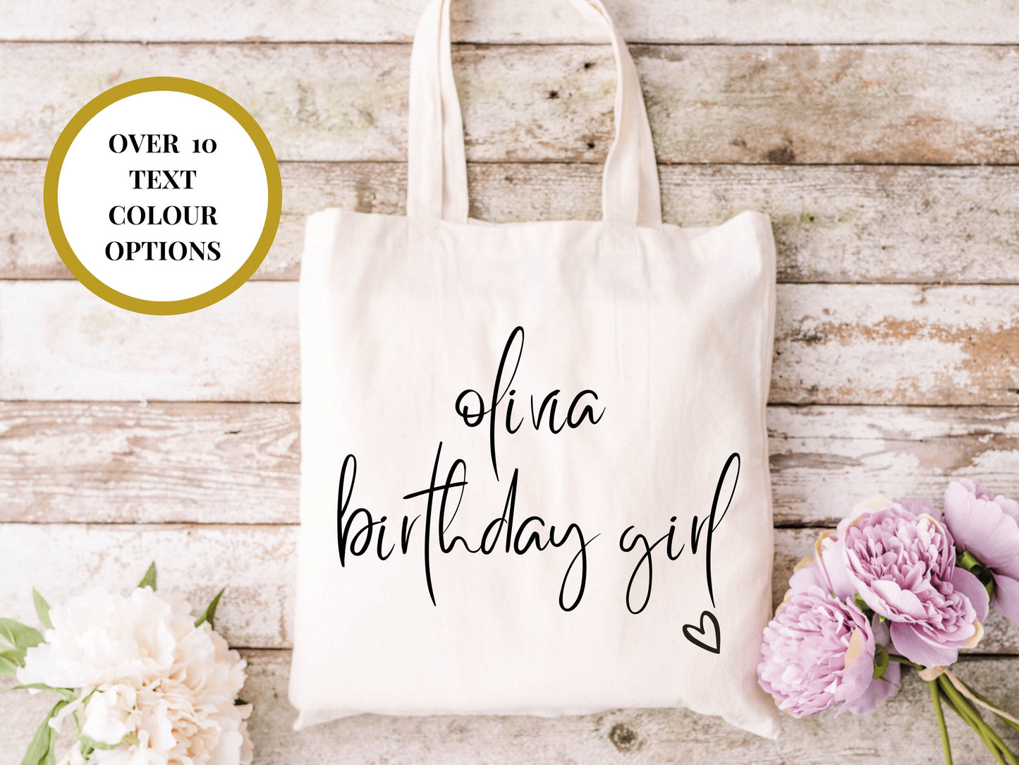 Personalised Birthday Girl Tote Bag/ Any Name Natural Cotton Weekend Shopper Bag/ Happy Birthday Party Gift Bag/ Custom Party Bag