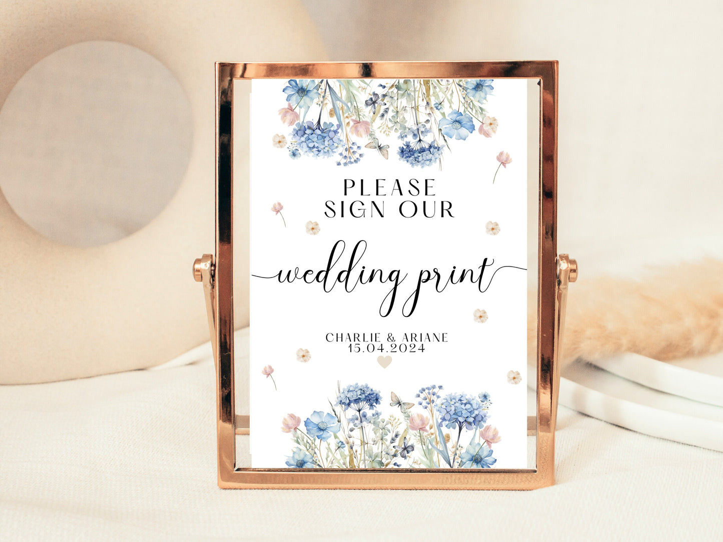 Please Sign Our Wedding Print Sign/ Blue Theme Party Poster/ Wedding Keepsake Novelty Wedding Reception Print/ Floral Pastel Neutral Sign