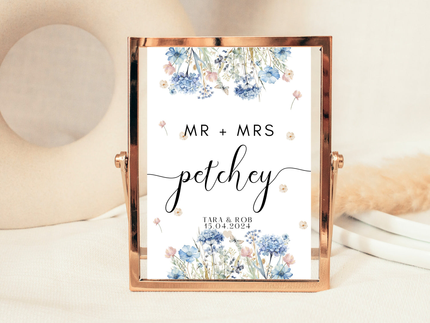 Mr and Mrs Sign/ Personalised Blue Theme Wedding Reception Party Poster