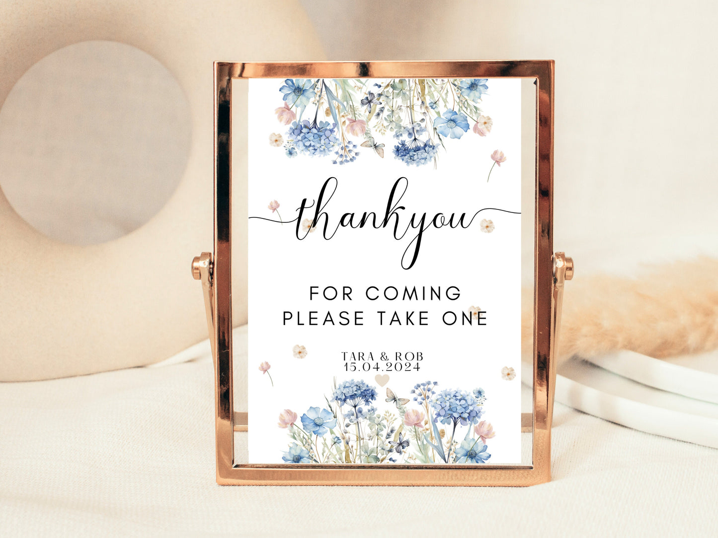 Thank You for Coming Please Take One Sign/ Blue Theme Wedding Reception Poster/ Guest Favours/ Please Take A Favour Floral Pastel Neutral