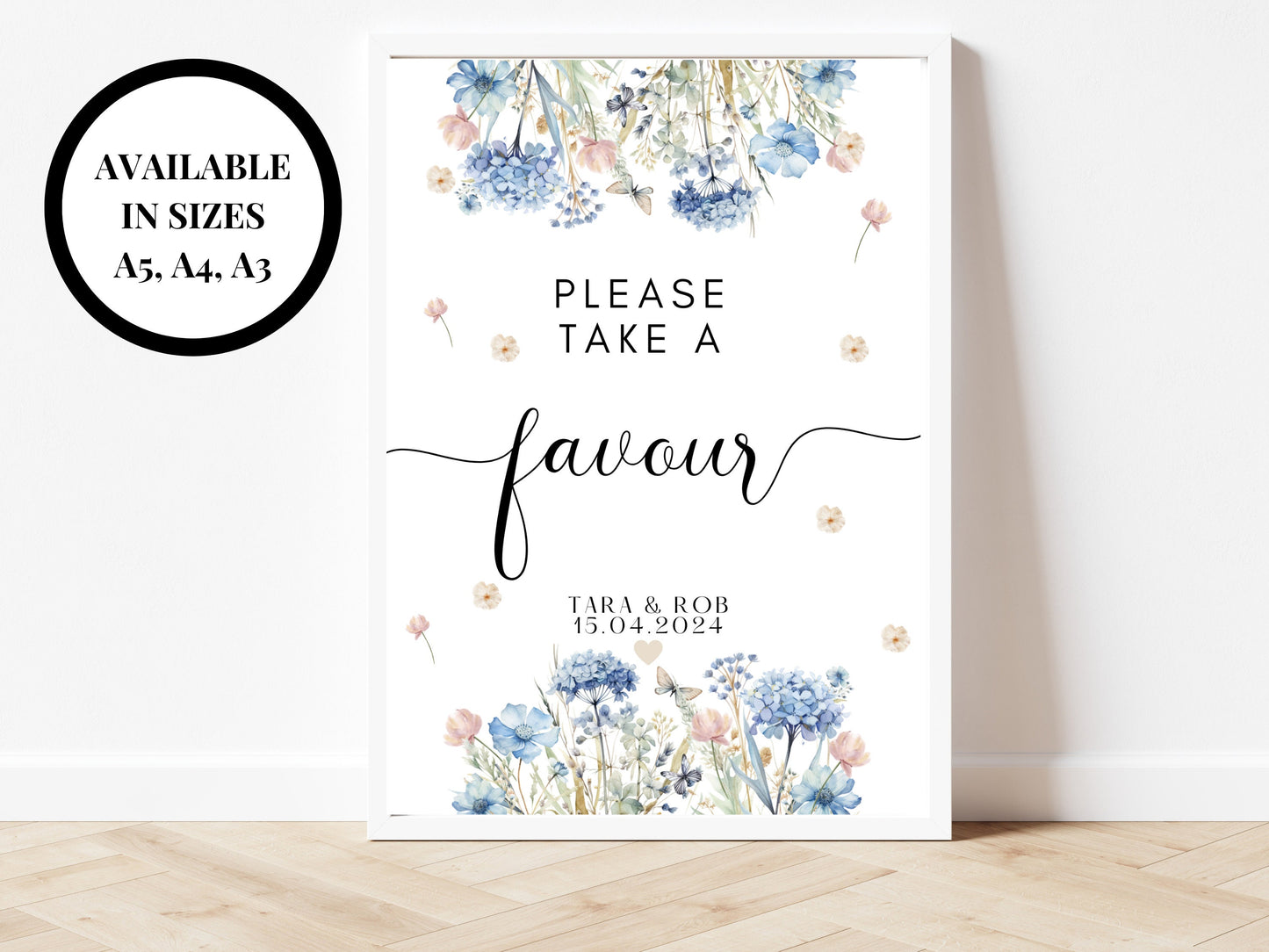 Please Take A Favour Sign/ Blue Theme Wedding Reception Poster/ Guest Favours/ Please Take A Favour Floral Pastel Neutral