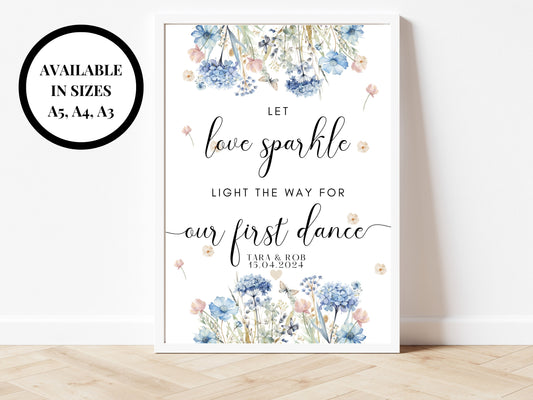 Let Love Sparkle Light the Way for Our First Dance Sign/ Blue Theme Wedding Reception Party Grab a Glowstick Poster/ Dancefloor Music DJ