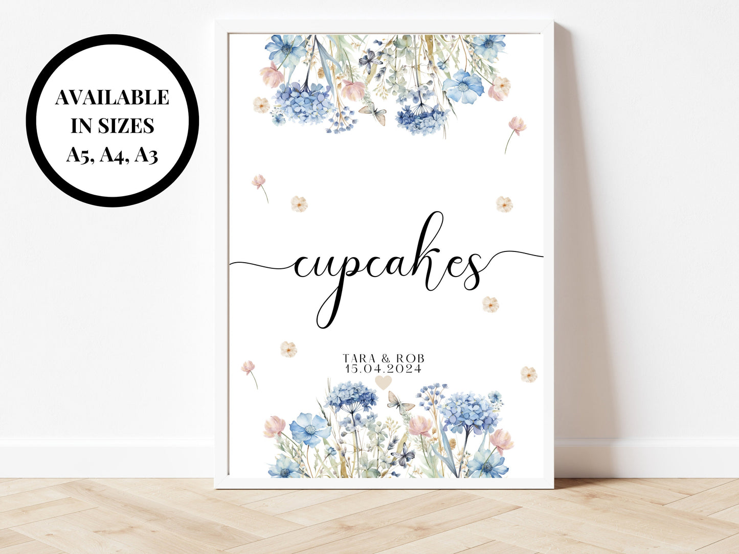 Cupcakes Sign/ Blue Theme Wedding Reception Cake Poster/ Guest Favours/ Please Take A Favour Floral Pastel Neutral