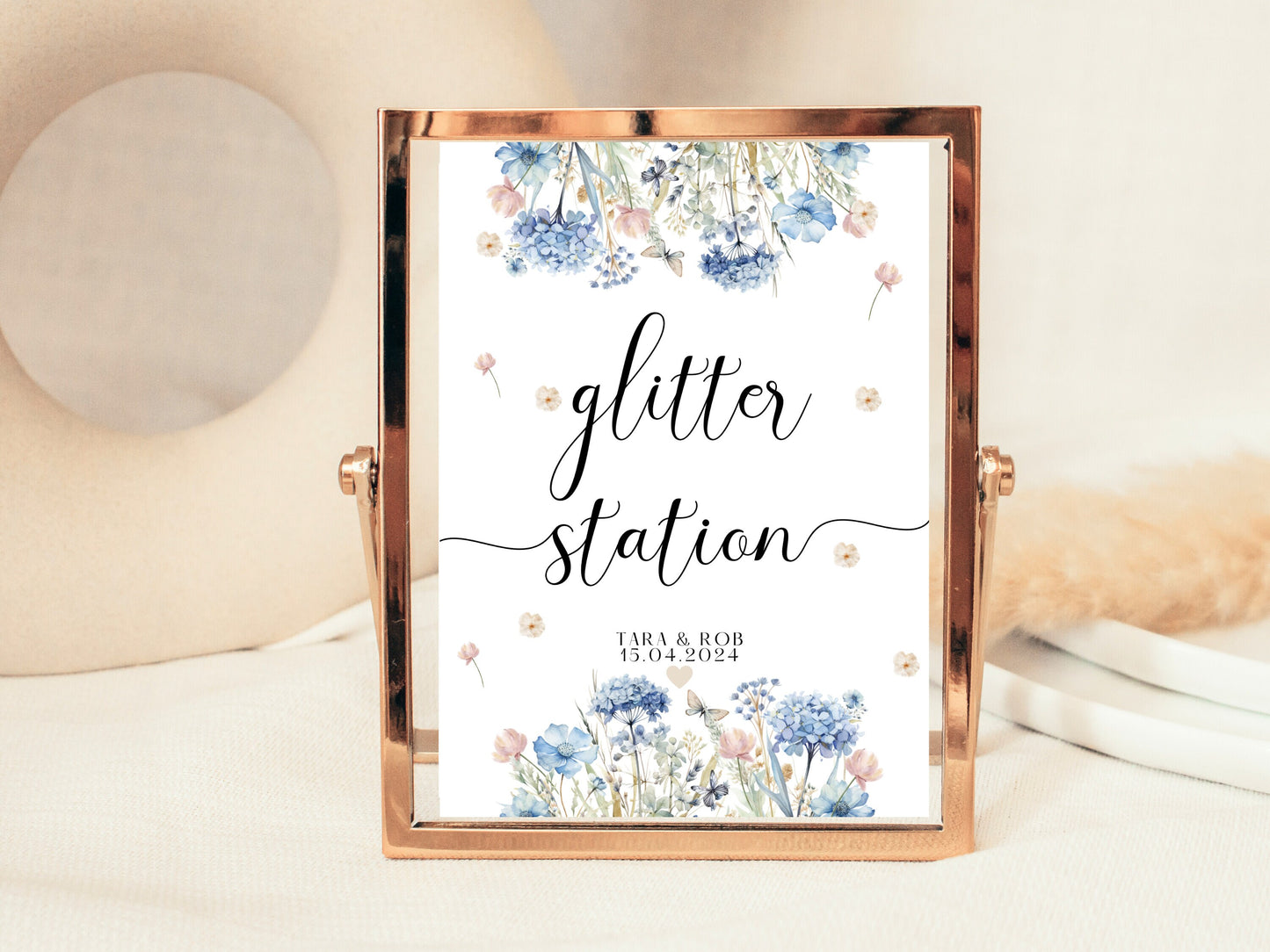 Glitter Station Sign/ Personalised Blue Theme Wedding Reception Venue Decor/ Hen Party/ Bridal Shower/ Bachelorette/ Photo Booth Sign