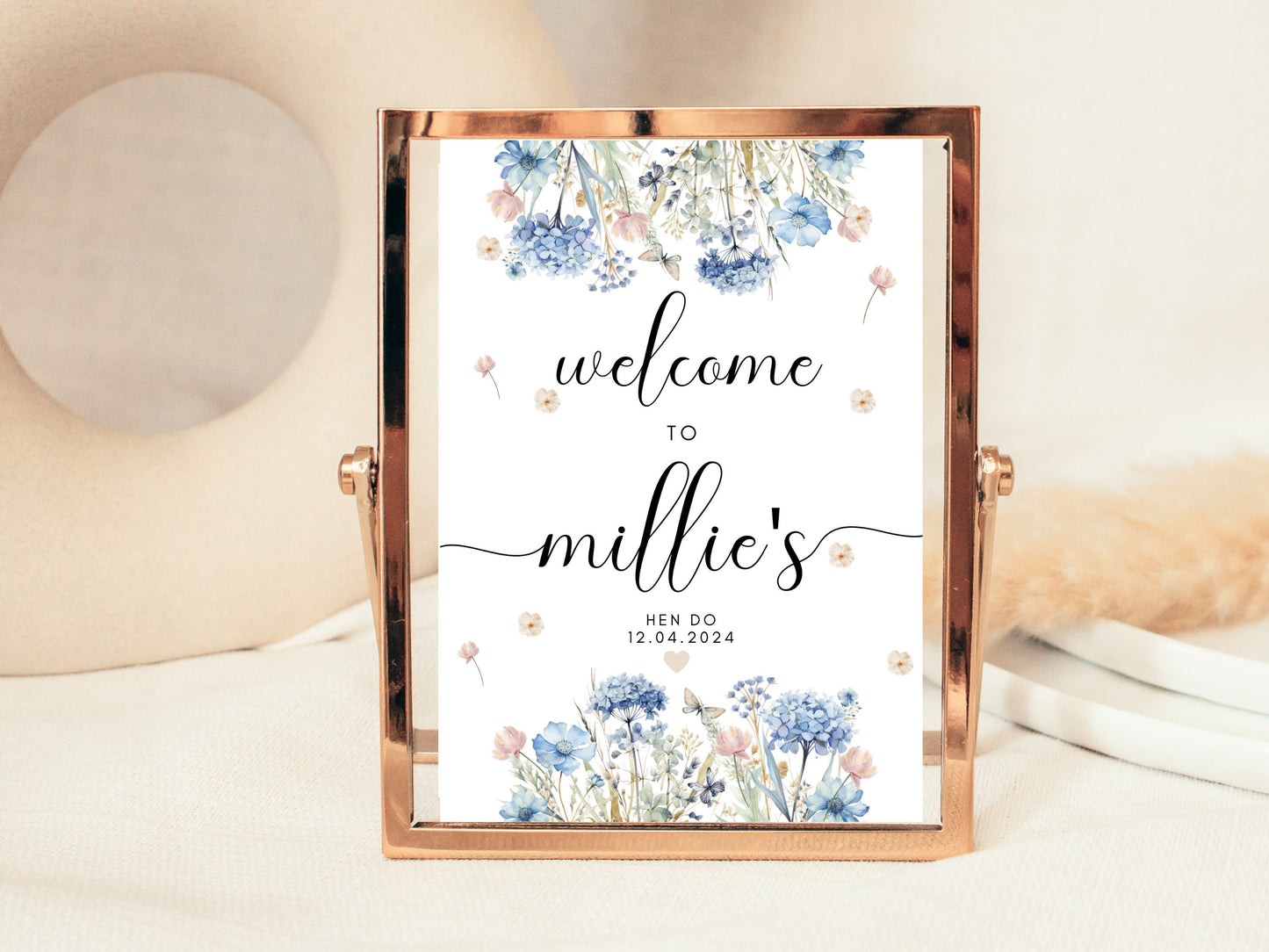 Hen Party Welcome Sign/ Personalised Blue Theme Bridal Shower Venue Decor/ Bachelorette Party Welcome Sign