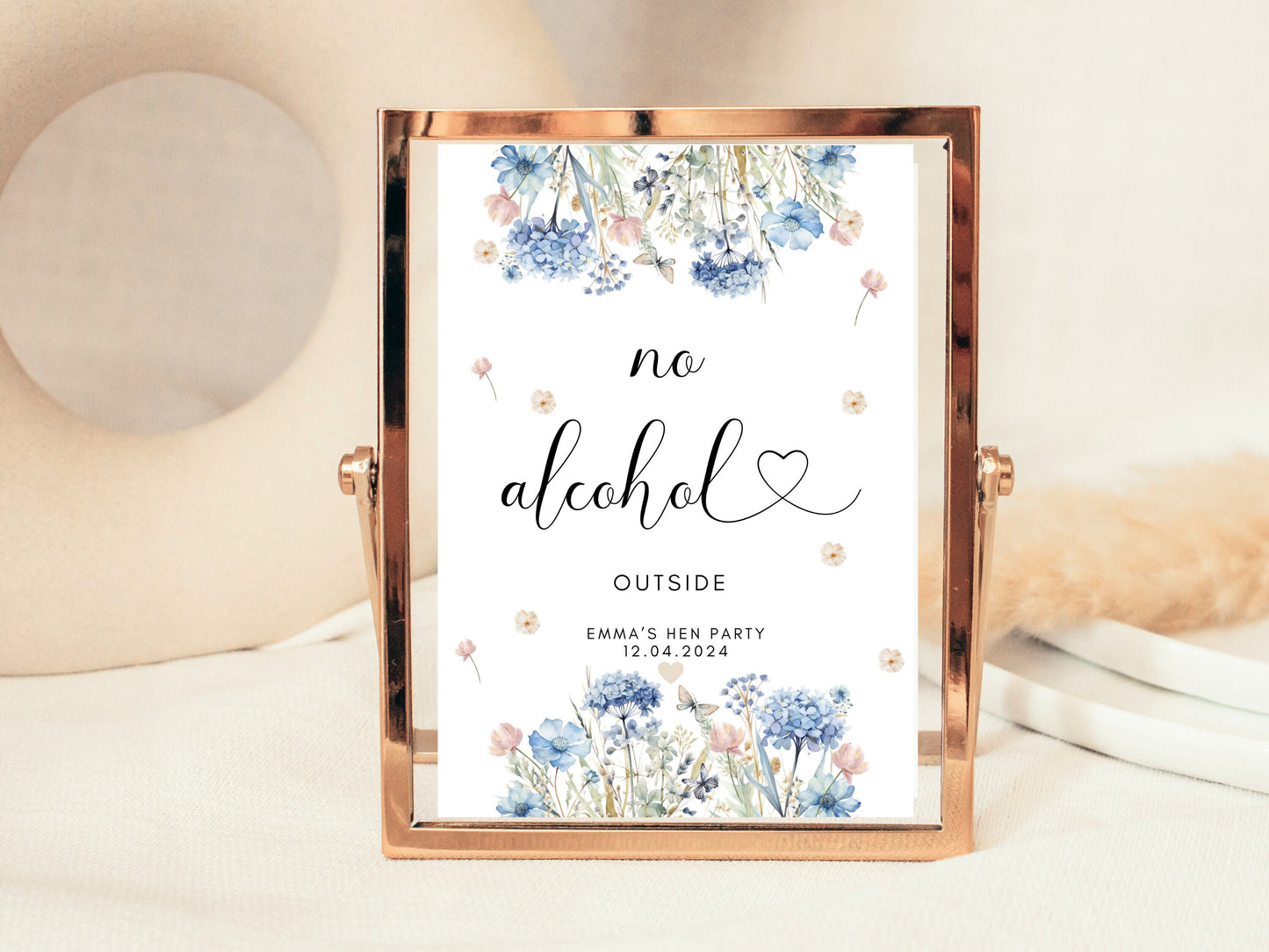 No Alcohol Outside Sign/ Personalised Blue Theme Wedding Venue Reception Poster/ Hen Party/ Bridal Shower/ Bachelorette/ Stag Party Do