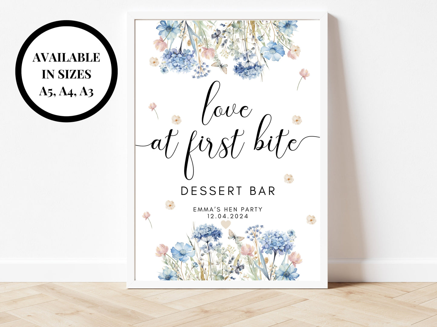 Love at First Bite Sign/ Cake Cupcakes First Comes Love Then Comes Dessert Sign/ Sweets / Blue Theme Wedding Reception Guest Presents