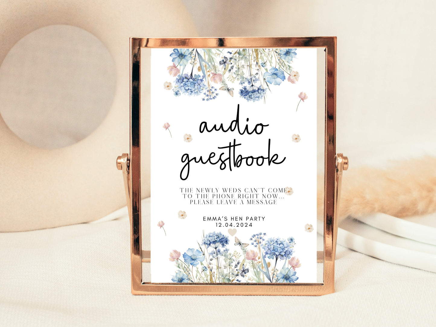 Audio Guestbook Sign/ Please Take A Some/ Blue Theme Wedding Reception The Newlyweds Cant Come to the Phone Right Now Please Leave a Message