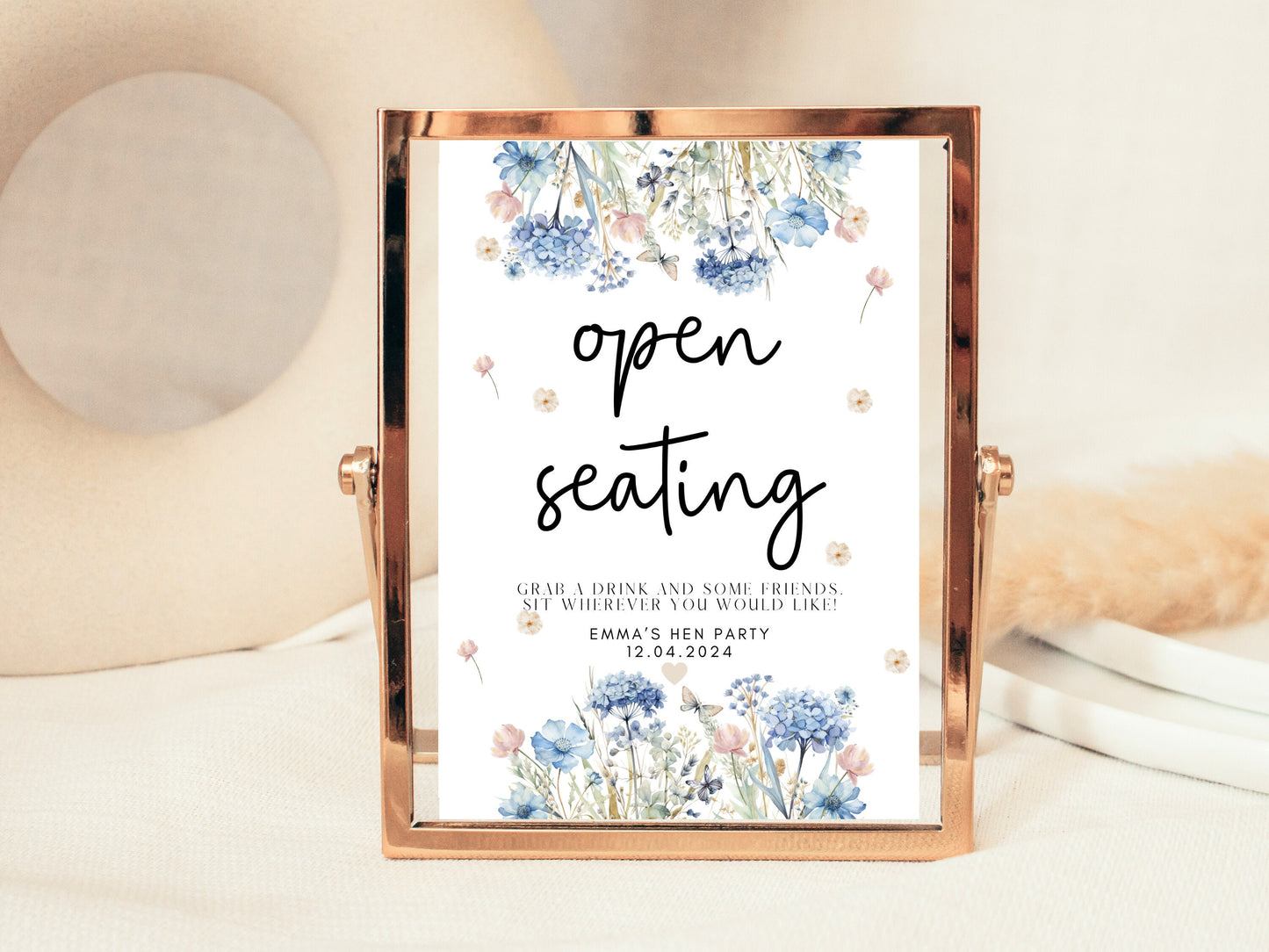 Open Seating Sign/ Grab a Drink and Some Friends Sit Wherever You Would Like/ Blue Theme Wedding Reception Venue Seating/ Seating Chart Sign