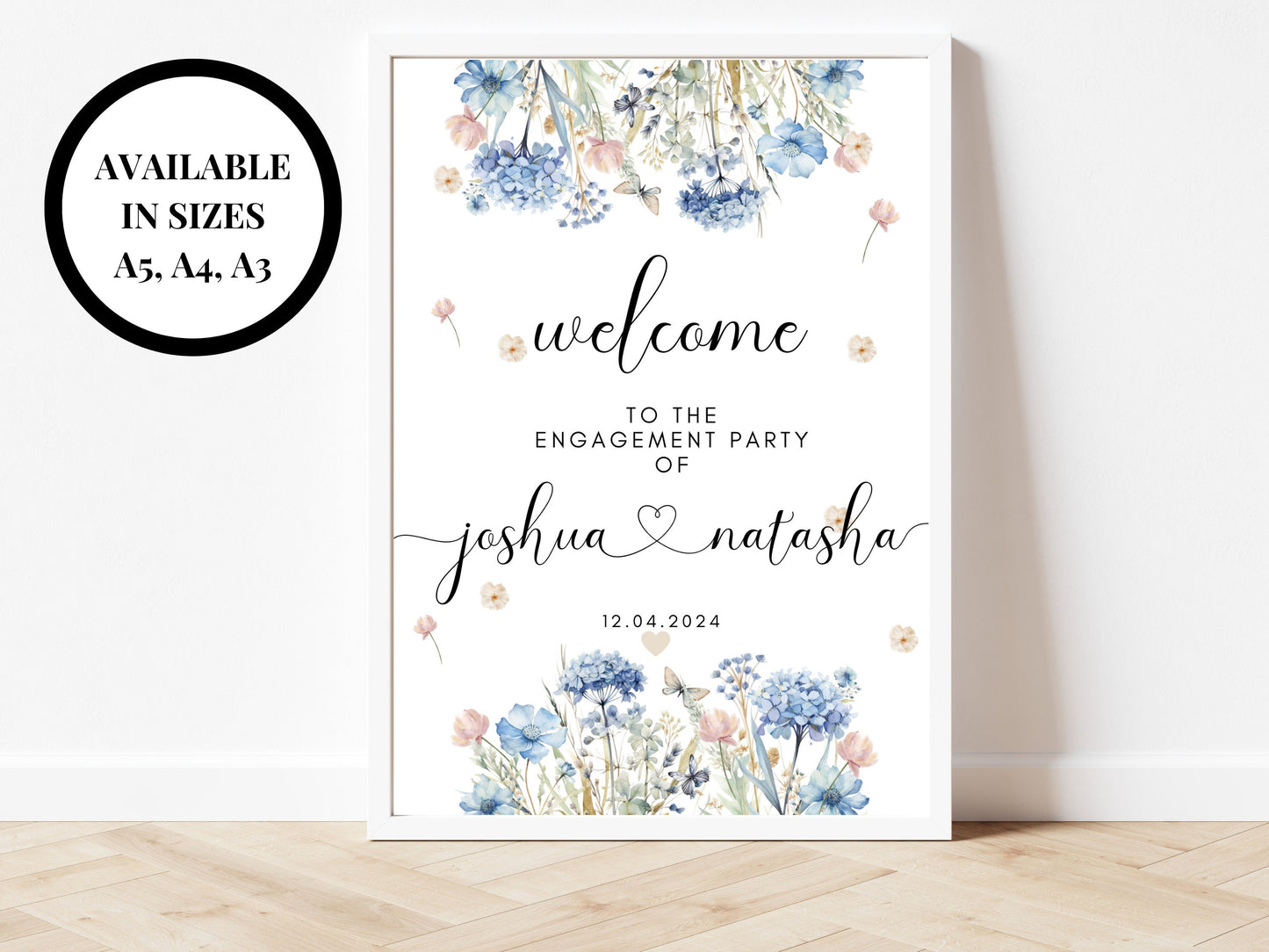 Welcome to our Engagement Party Sign/ Personalised Newly Engaged Venue Decor/ Blue Theme Welcome Poster/ Soon to Be Mr and Mrs Print