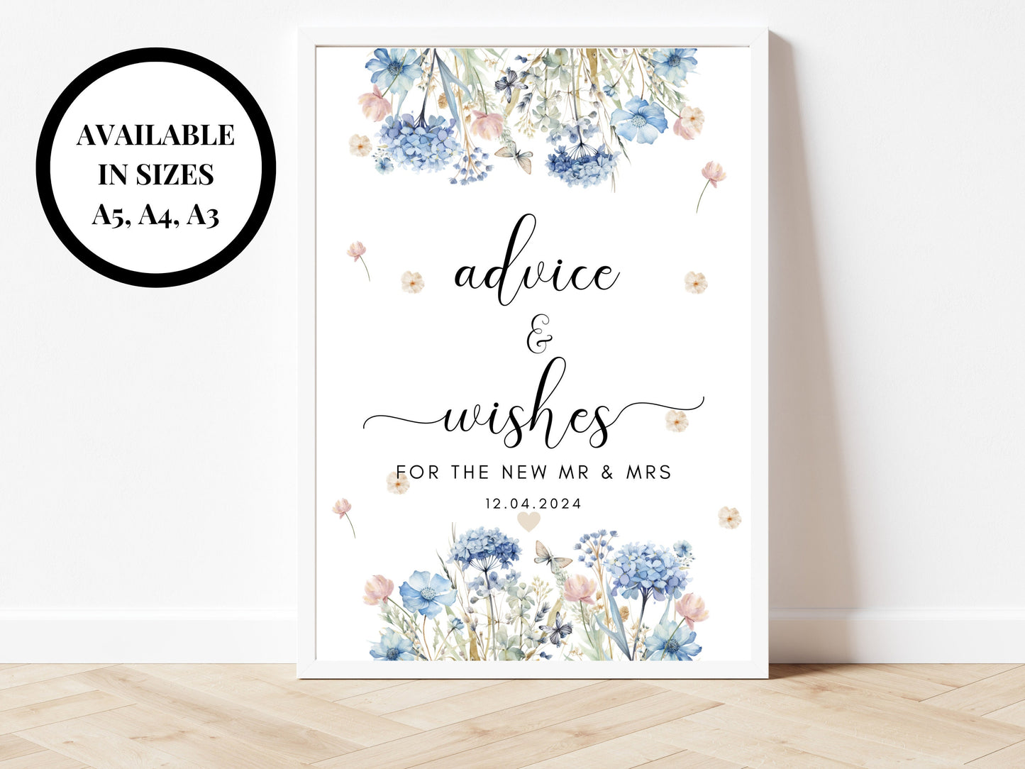 Advice and Wishes for the New Mr and Mrs Sign/ Blue Theme Wedding Reception Venue Guestbook Poster/ Please Sign our Guestbook Keepsake