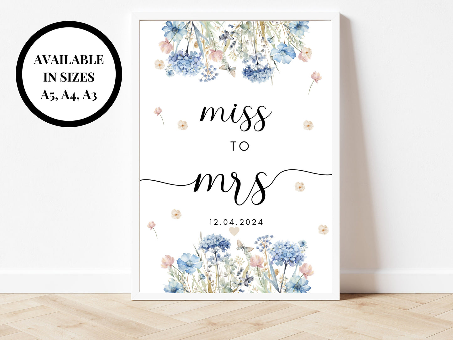 Miss to Mrs Sign/ Personalised Blue Theme Hen Party Venue Decor/ Bridal Shower/ Shes Changing Her Last Name/ Bachelorette Party Sign