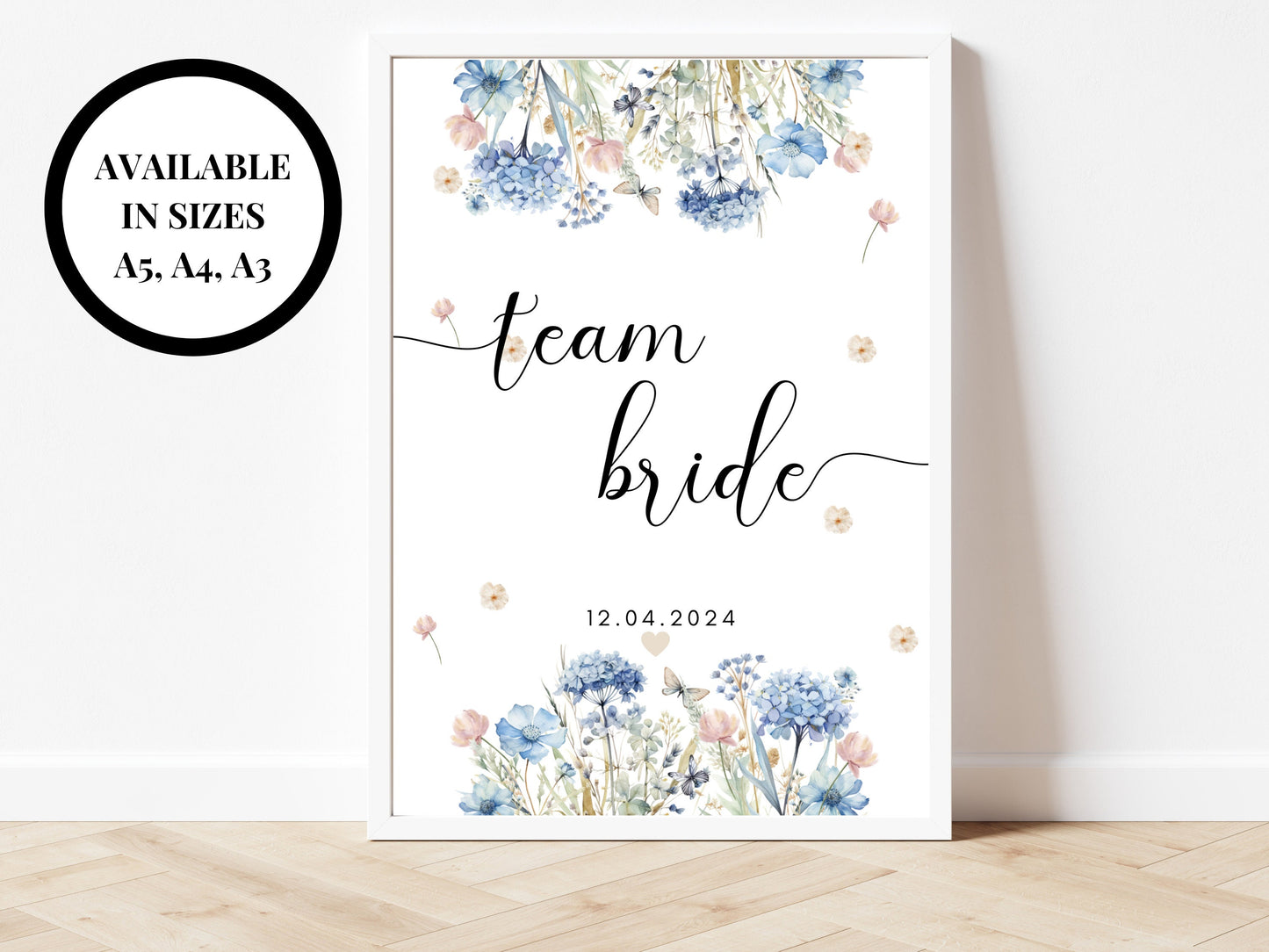 Team Bride Sign/ Miss to Mrs/ Personalised Blue Theme Hen Party Venue Decor/ Bridal Shower/ Shes Changing Her Last Name/ Bachelorette Party