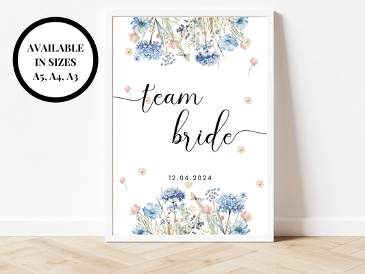 Team Bride Sign/ Miss to Mrs/ Personalised Blue Theme Hen Party Venue Decor/ Bridal Shower/ Shes Changing Her Last Name/ Bachelorette Party