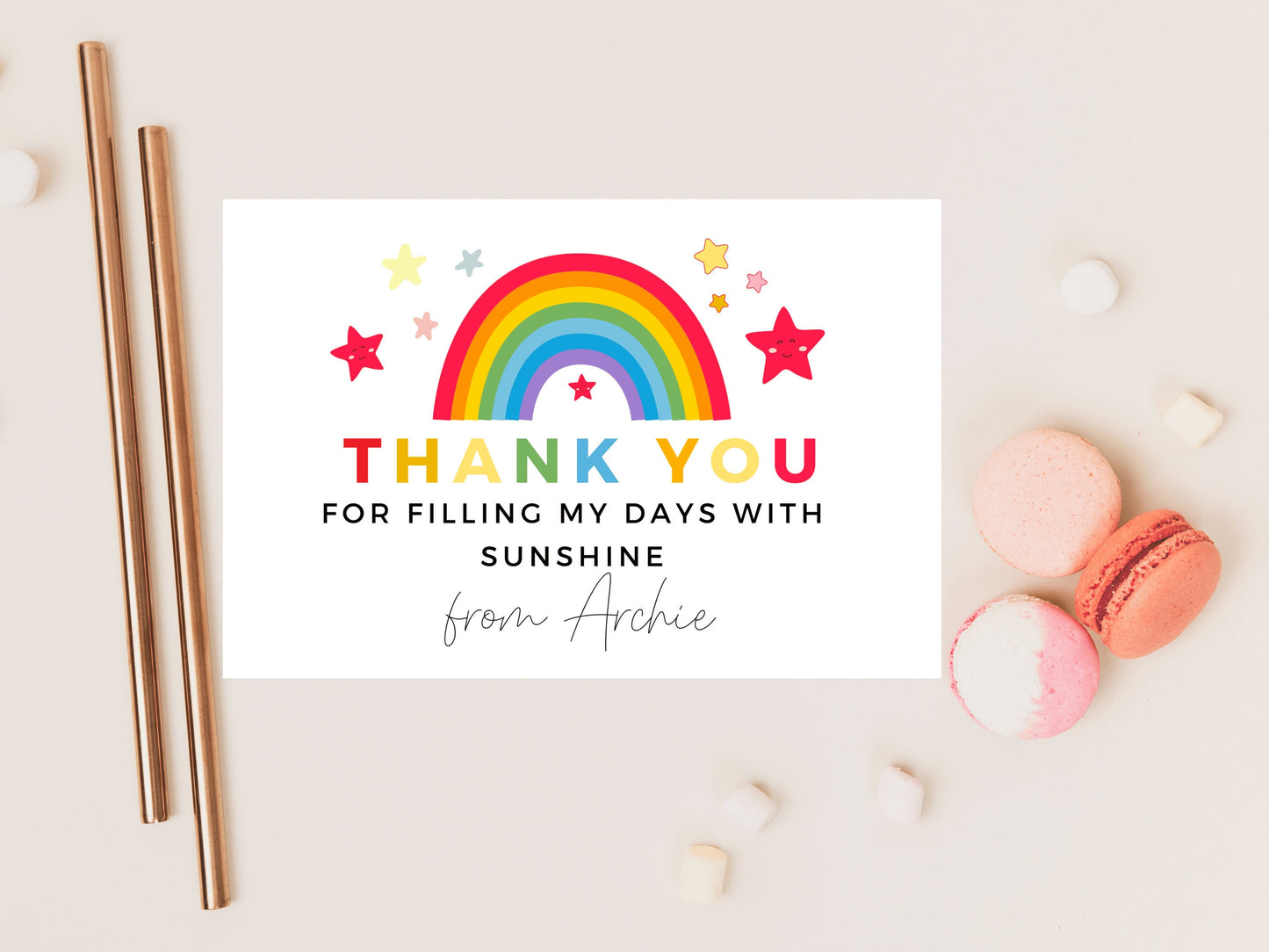 Thank You For Filling My Day With Sunshine Card/ Personalised Pastel Rainbow Star Teacher/ Best Friend/ Mentor/ End Of School Appreciation