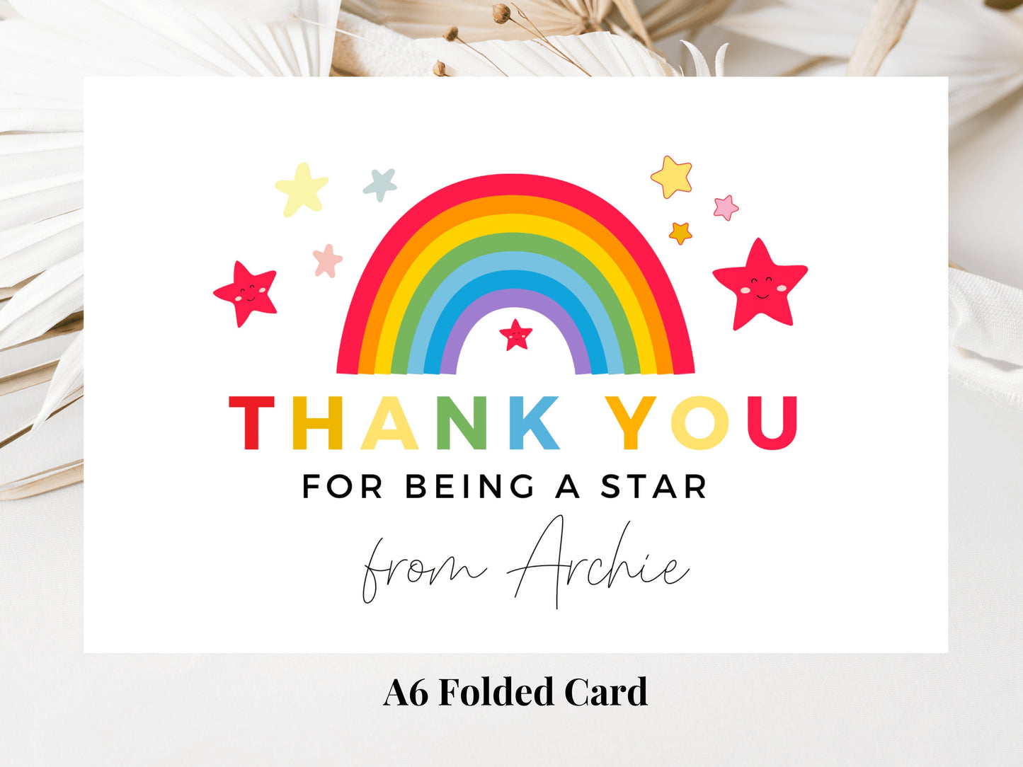 Thank You For Being A Star Card/ Personalised Pastel Rainbow Star Teacher/ Best Friend/ Mentor/ End Of School Appreciation Gratitude