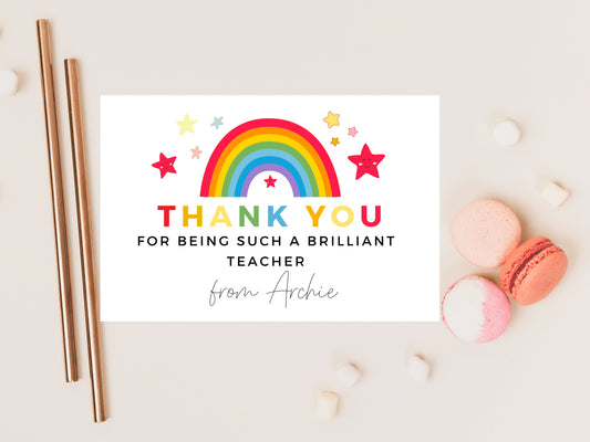 Thank You for Being Such a Brilliant Teacher Card/ Personalised Pastel Rainbow Star Teacher/ Best Friend/ End Of School Appreciation