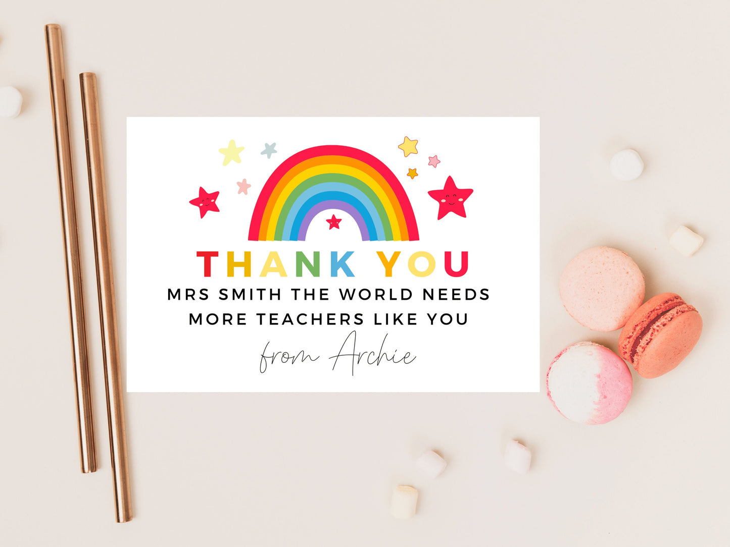 Thank You the World Needs More Teachers Like You Card/ Custom Pastel Rainbow Star Class Teacher/ Best Friend/ End Of School Appreciation