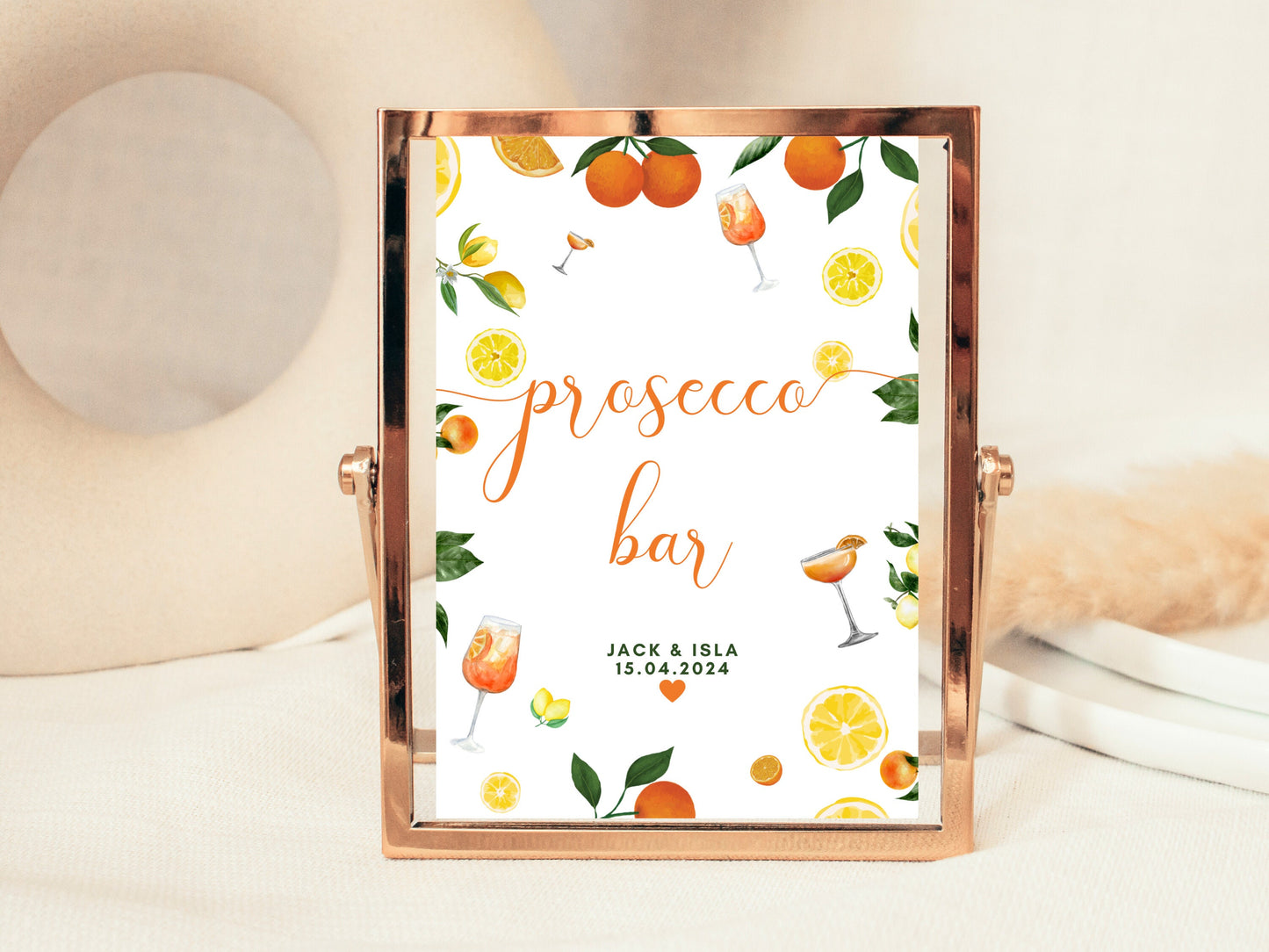 Prosecco Bar Sign/ Citrus Spritz Alcohol Drinks Spring Summer Lemons Oranges Mediterranean Theme/ Italian Style Wedding Reception Welcome