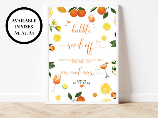 Bubble Send Off Sign/ Spring Summer Lemons Oranges Mediterranean/ Italian Style Wedding/ Blow Bubbles of Well Wishes for the New Mr and Mrs