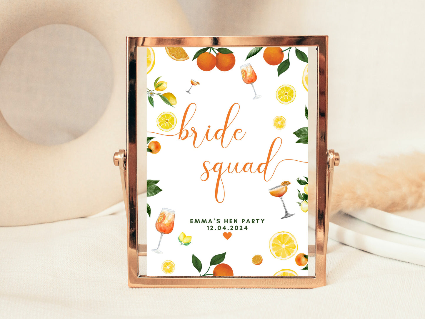 Bride Squad Sign/ Spring Summer Lemons Oranges Mediterranean/ Italian Style Hen Party Decorations/ Bridal Shower/ Bachelorette Party