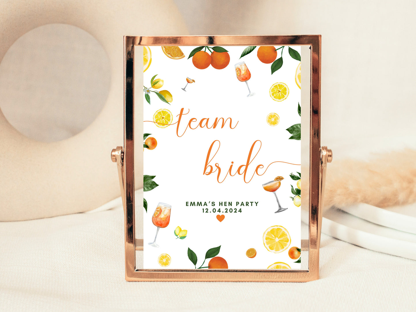 Team Bride Sign/ Spring Summer Lemons Oranges Mediterranean/ Italian Style Hen Party Decorations/ Bridal Shower/ Bachelorette Party