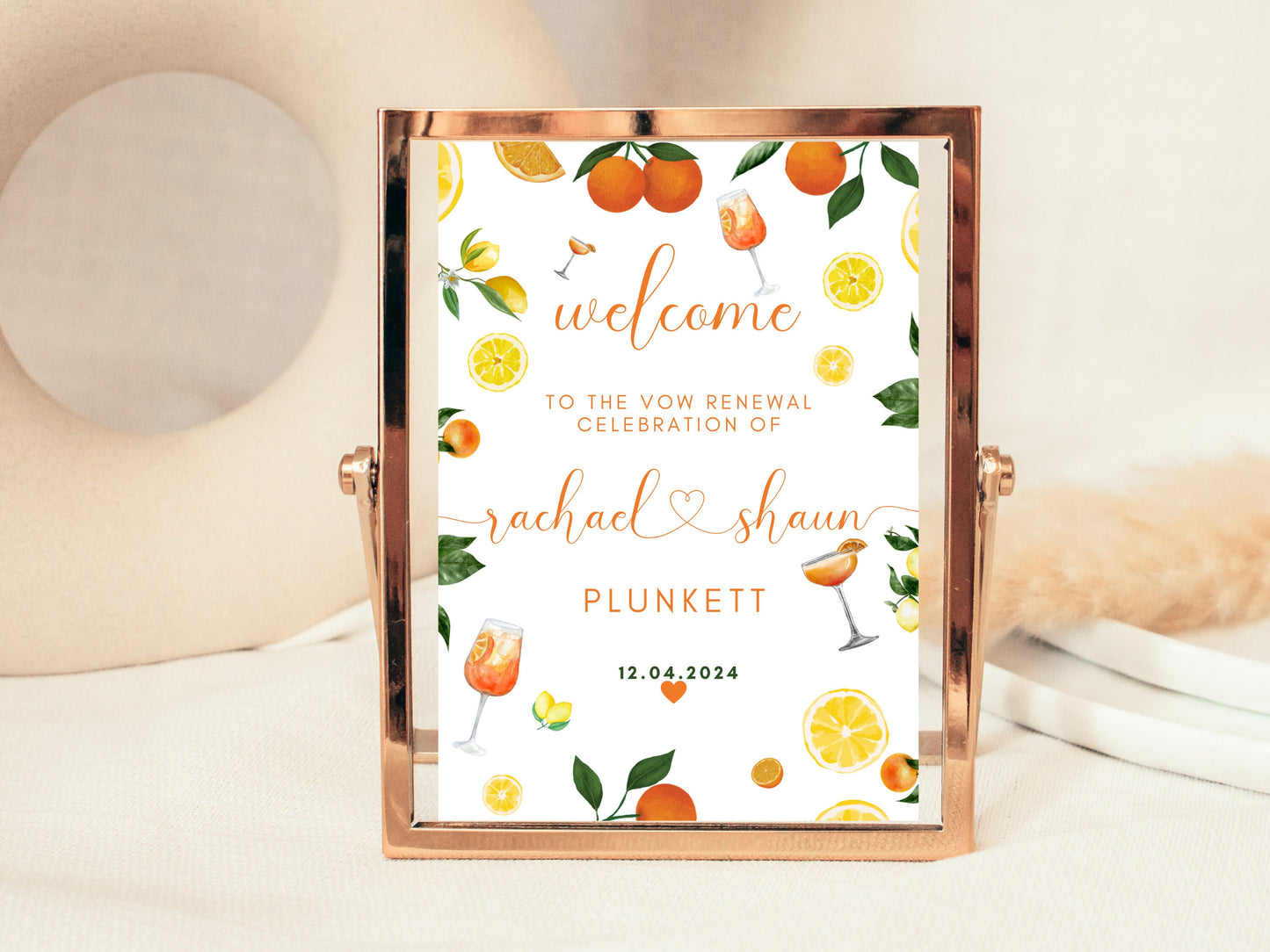 Welcome to the Vow Renewal Celebration Sign/ Spring Summer Lemons Oranges Mediterranean/ Italian Style Vow Renewal Party Poster Print Sign