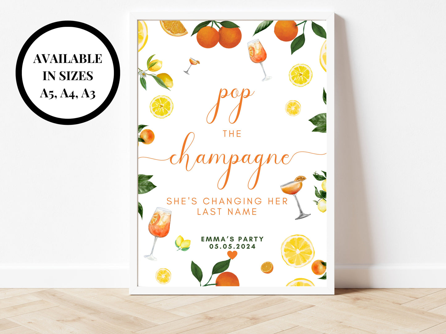 Pop the Champagne Shes Changing Her Last Name/ Summer Lemons Oranges Mediterranean/ Italian Style Hen Party/ Bridal Shower/ Bachelorette