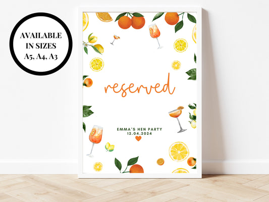 Reserved Seating Sign/ Citrus Spritz Spring Summer Lemons Oranges Mediterranean/ Italian Style Wedding Reception Seating Guest Chart Poster